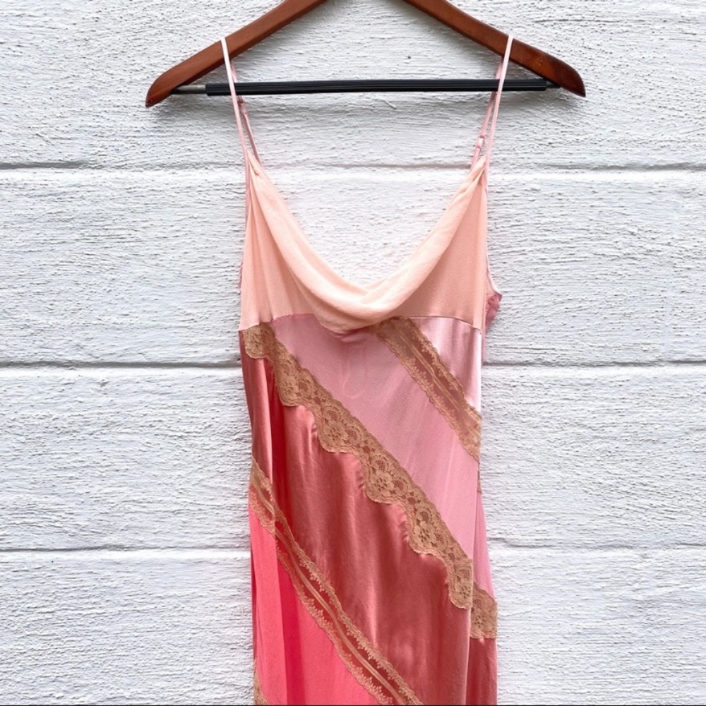 Vintage 90’s Y2K 100% Silk Slip Dress Cowl Boho Sheer Lace Backless Belladonna - Picture 15 of 16